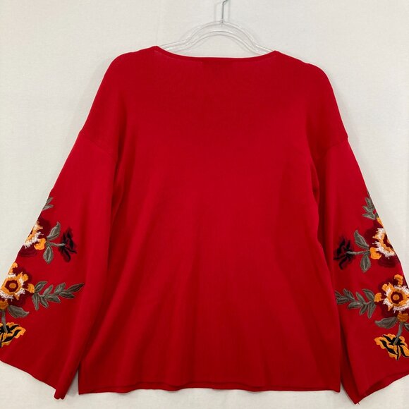 INC International Concepts Large Red Floral Embroidered Flare Sleeve Sweater - Picture 9 of 11